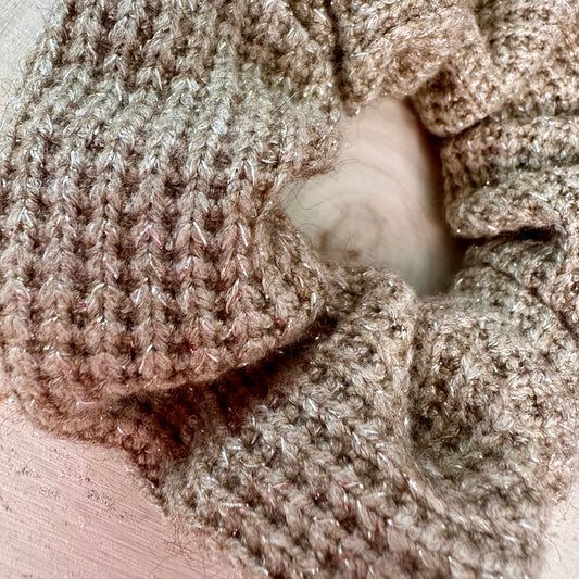 Chouchou tricot beige métallique