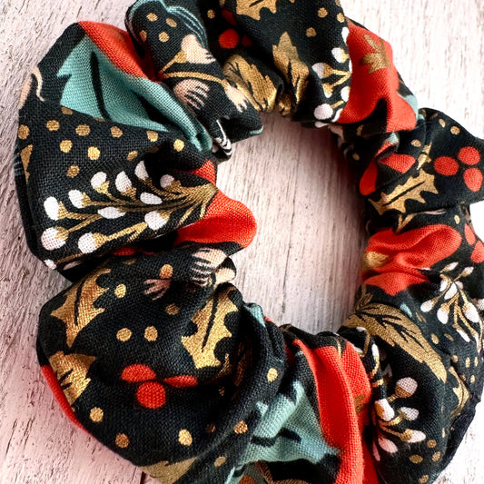 Navy scrunchie with orange and gold flowers