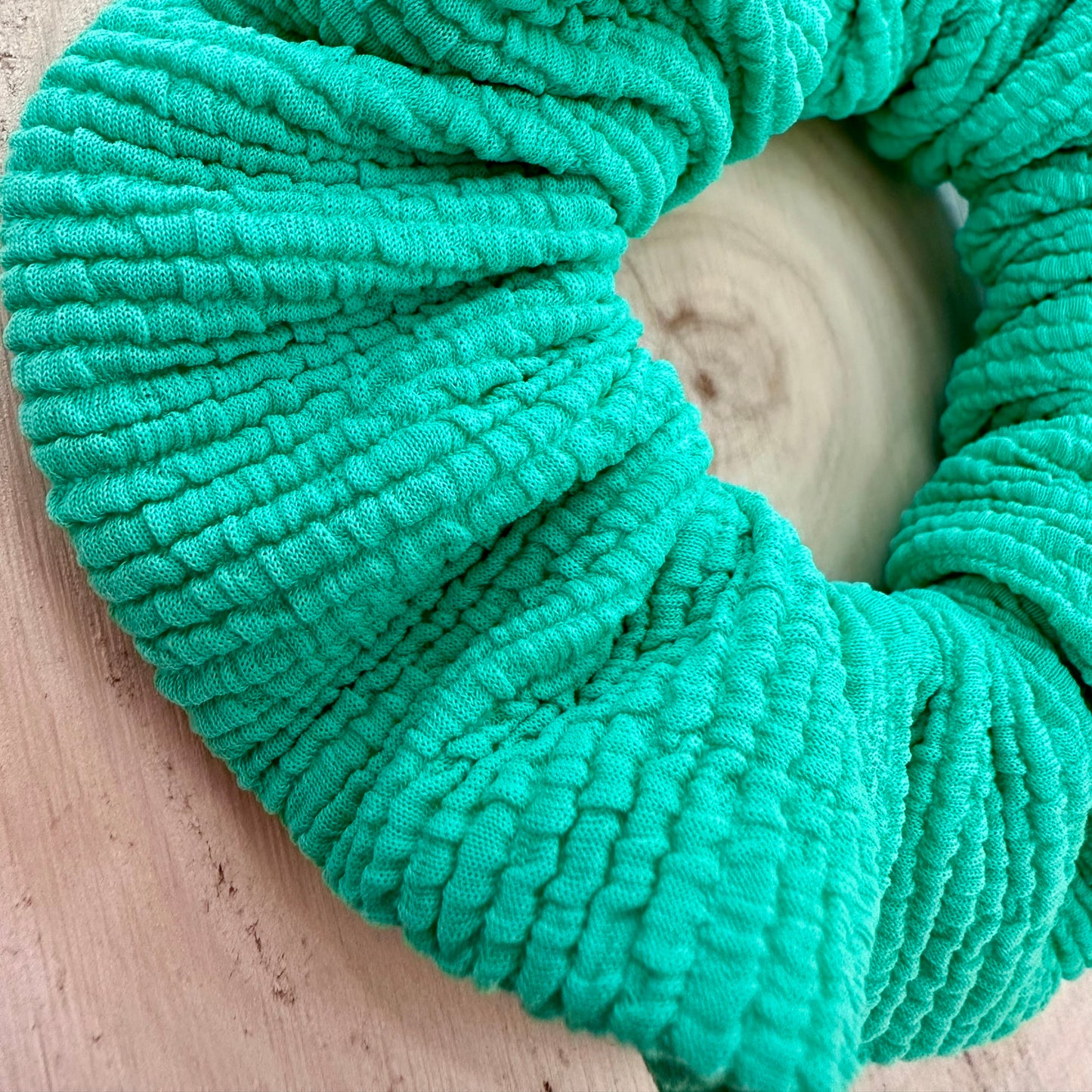 Tropical green textured swim scrunchie