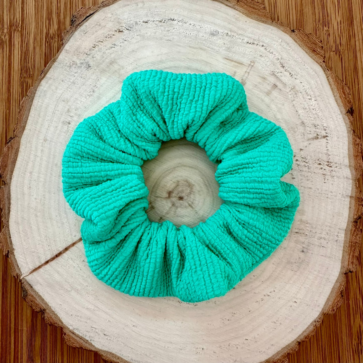 Tropical green textured swim scrunchie