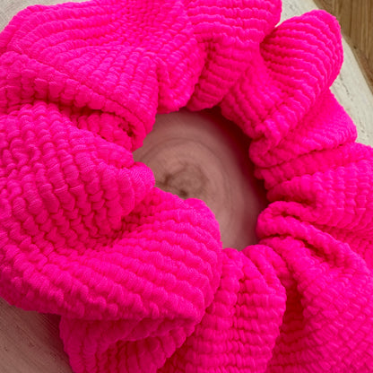 Neon pink textured swim scrunchie