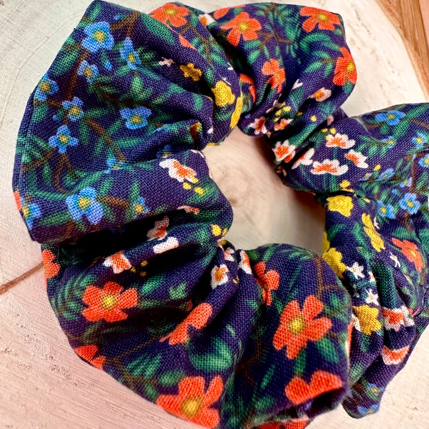 Navy scrunchie with little flowers