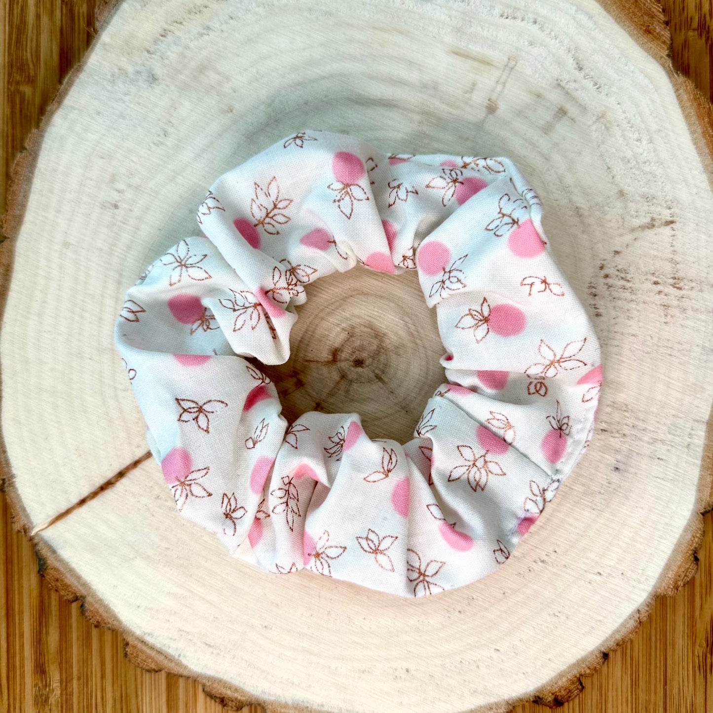 Cream scrunchie with pink flowers