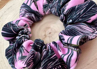 Pink swim scrunchie with palm trees