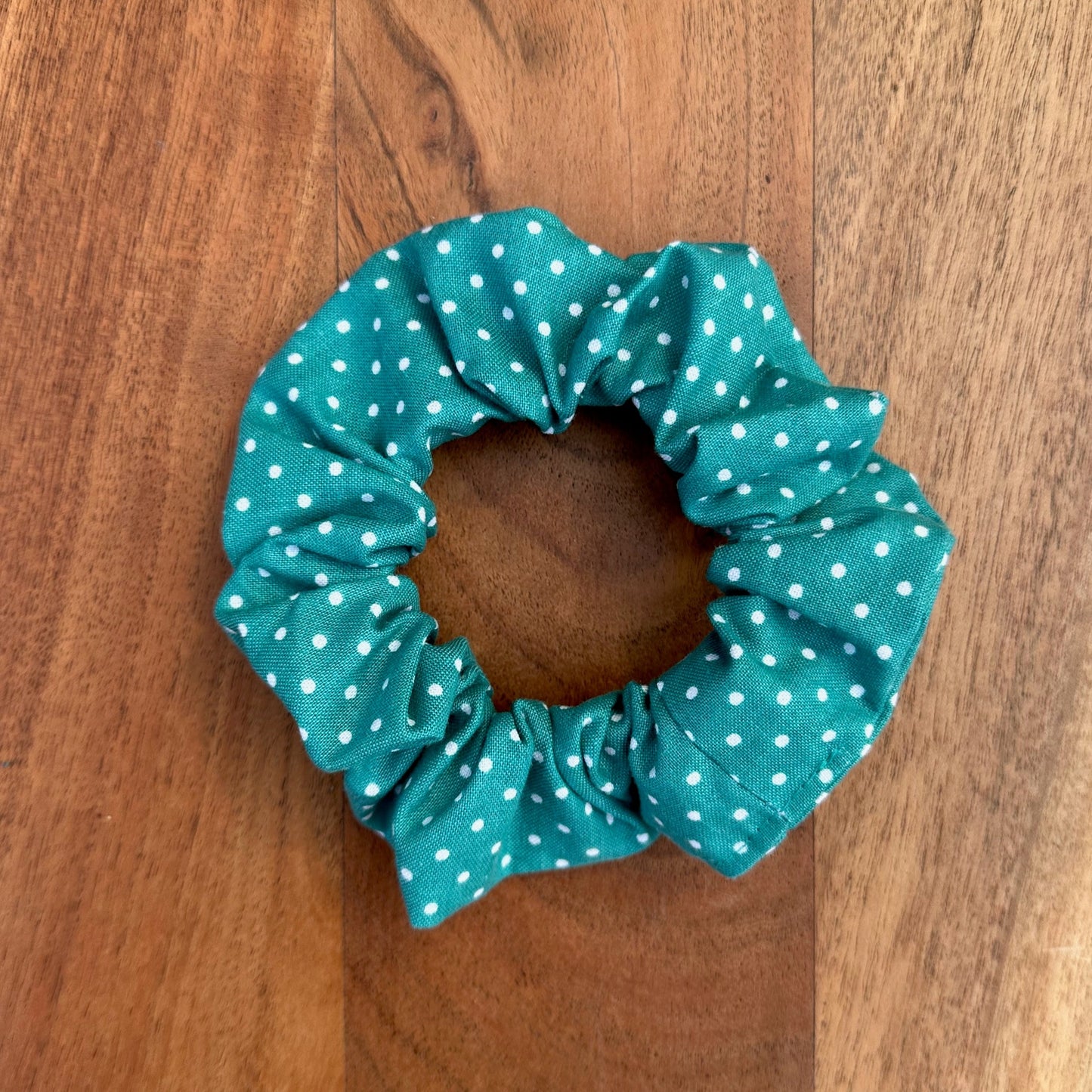 Turquoise Polka Dot scrunchie