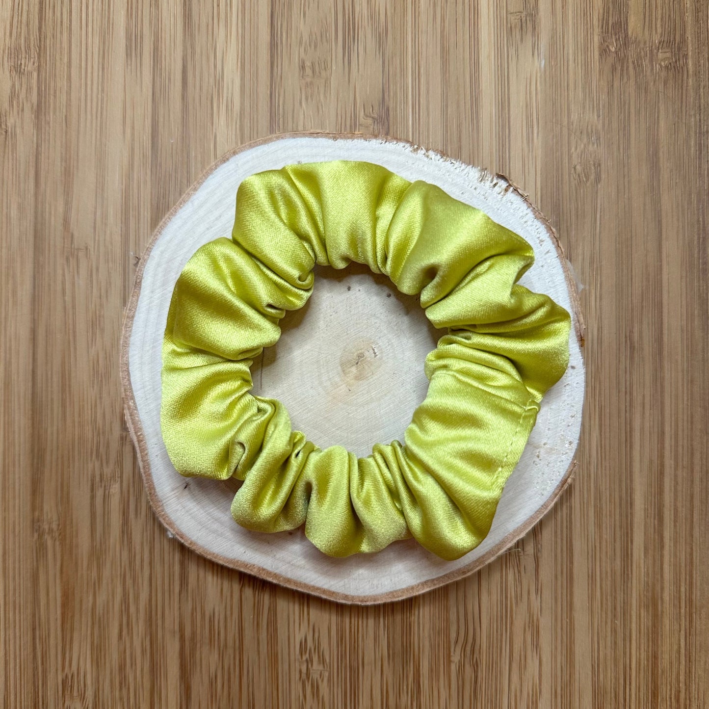 Yellow/green satin mini scrunchie