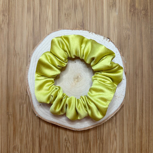 Yellow/green satin mini scrunchie