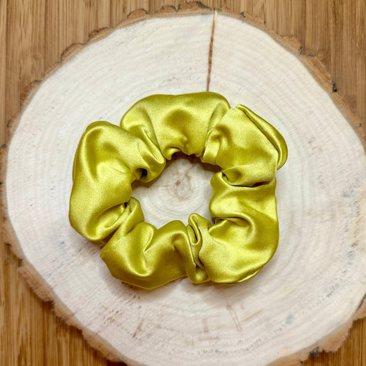 Yellow/green satin scrunchie