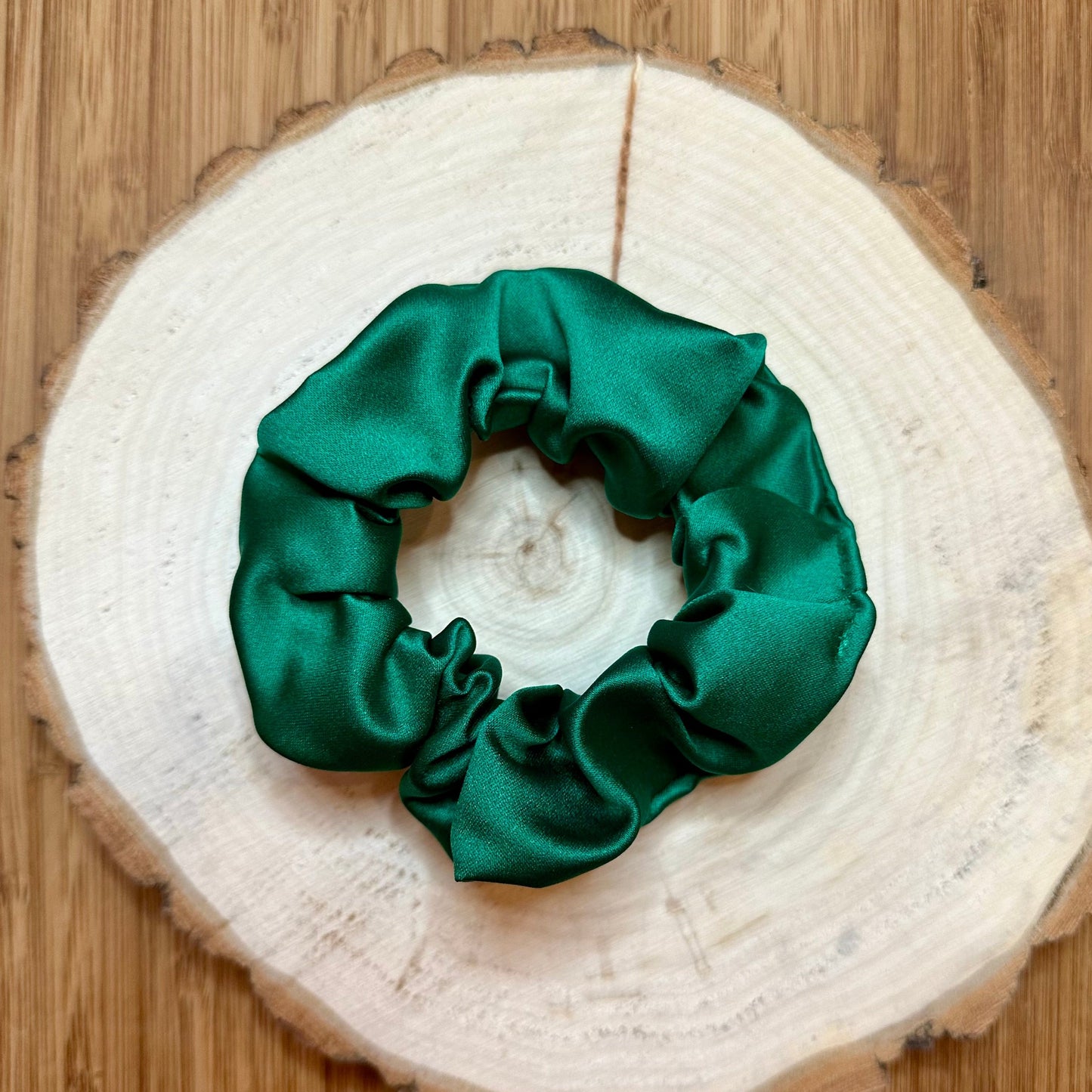 Emerald green satin scrunchie