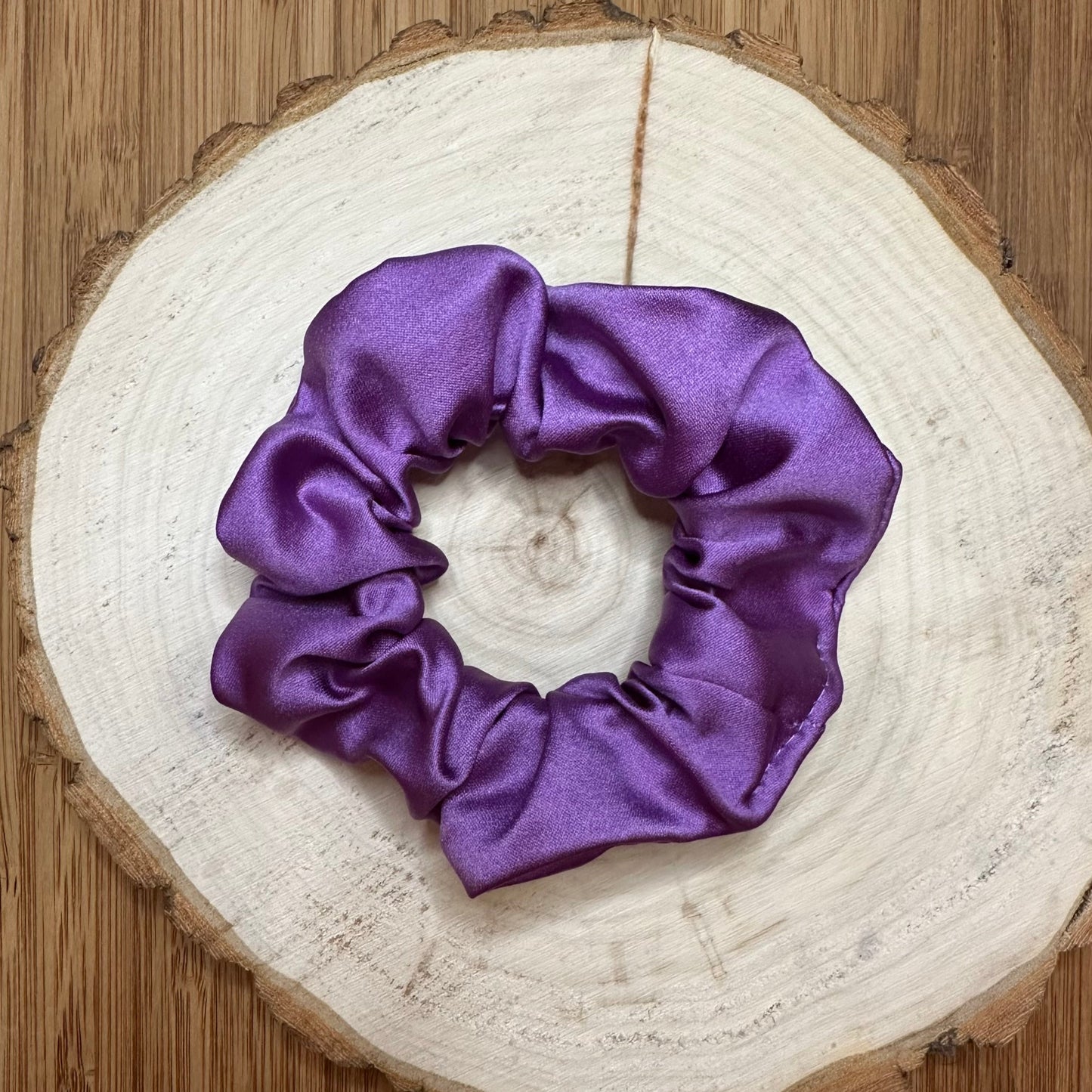 Purple satin scrunchie