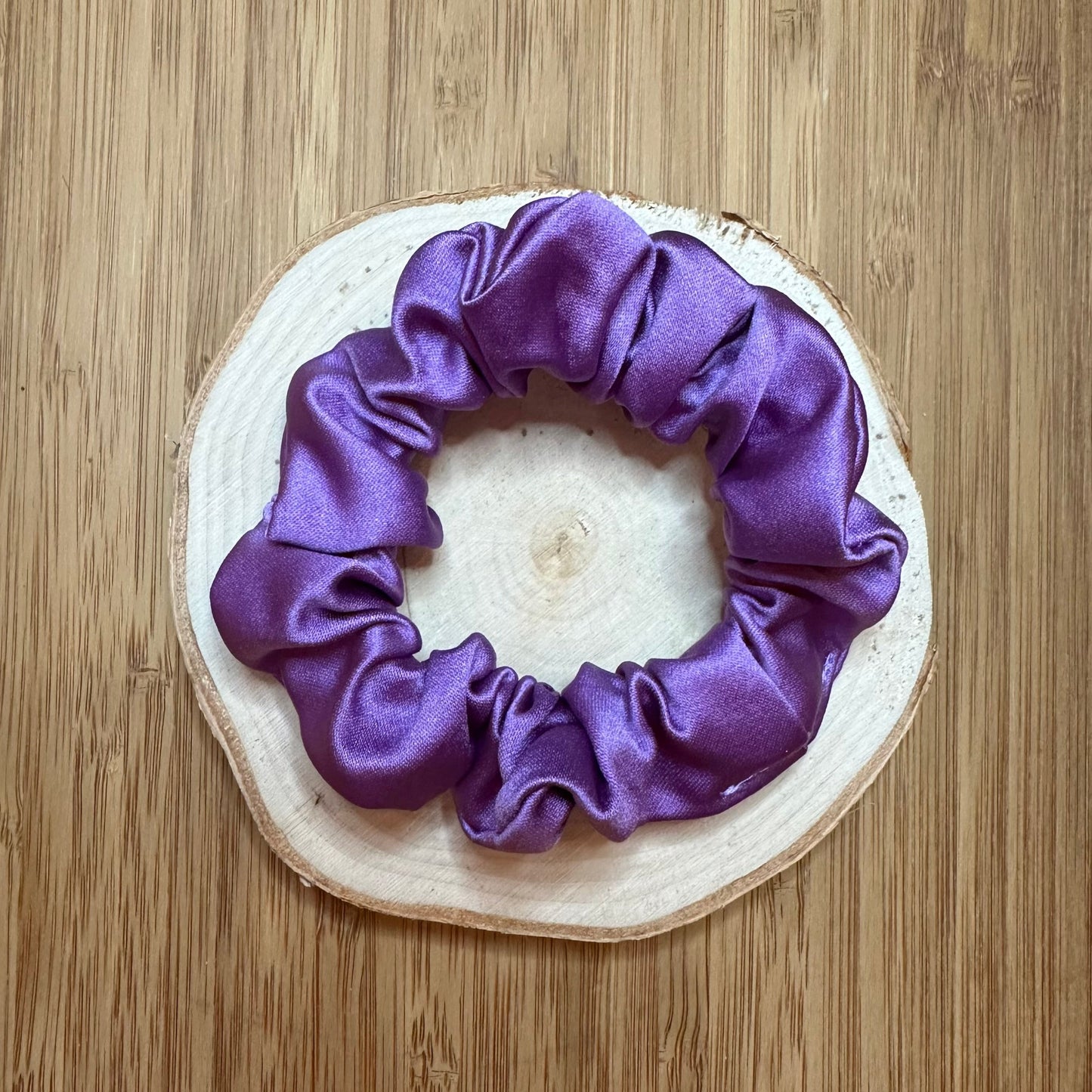 Purple satin mini scrunchie