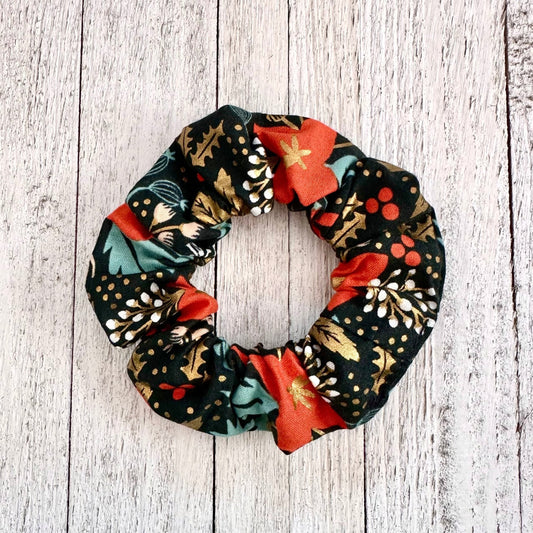 Navy scrunchie with orange and gold flowers