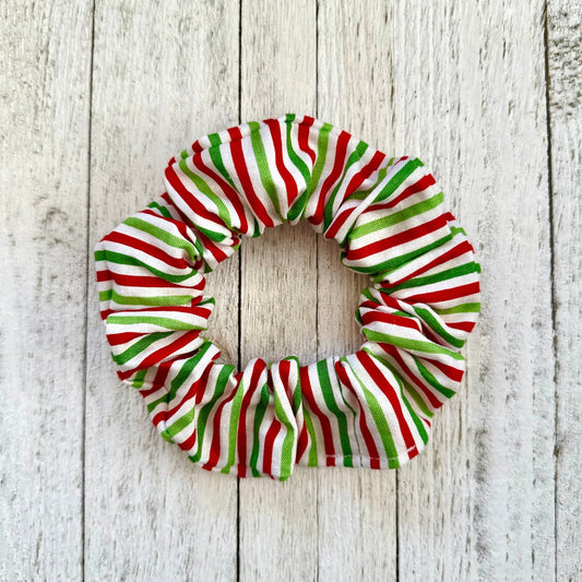 White, green and red striped scrunchie