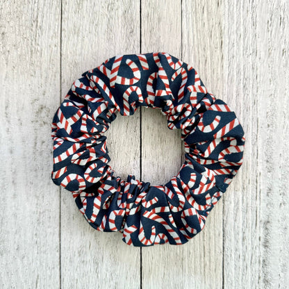 Navy scrunchie with Christmas candy canes