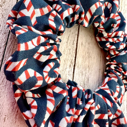 Navy scrunchie with Christmas candy canes