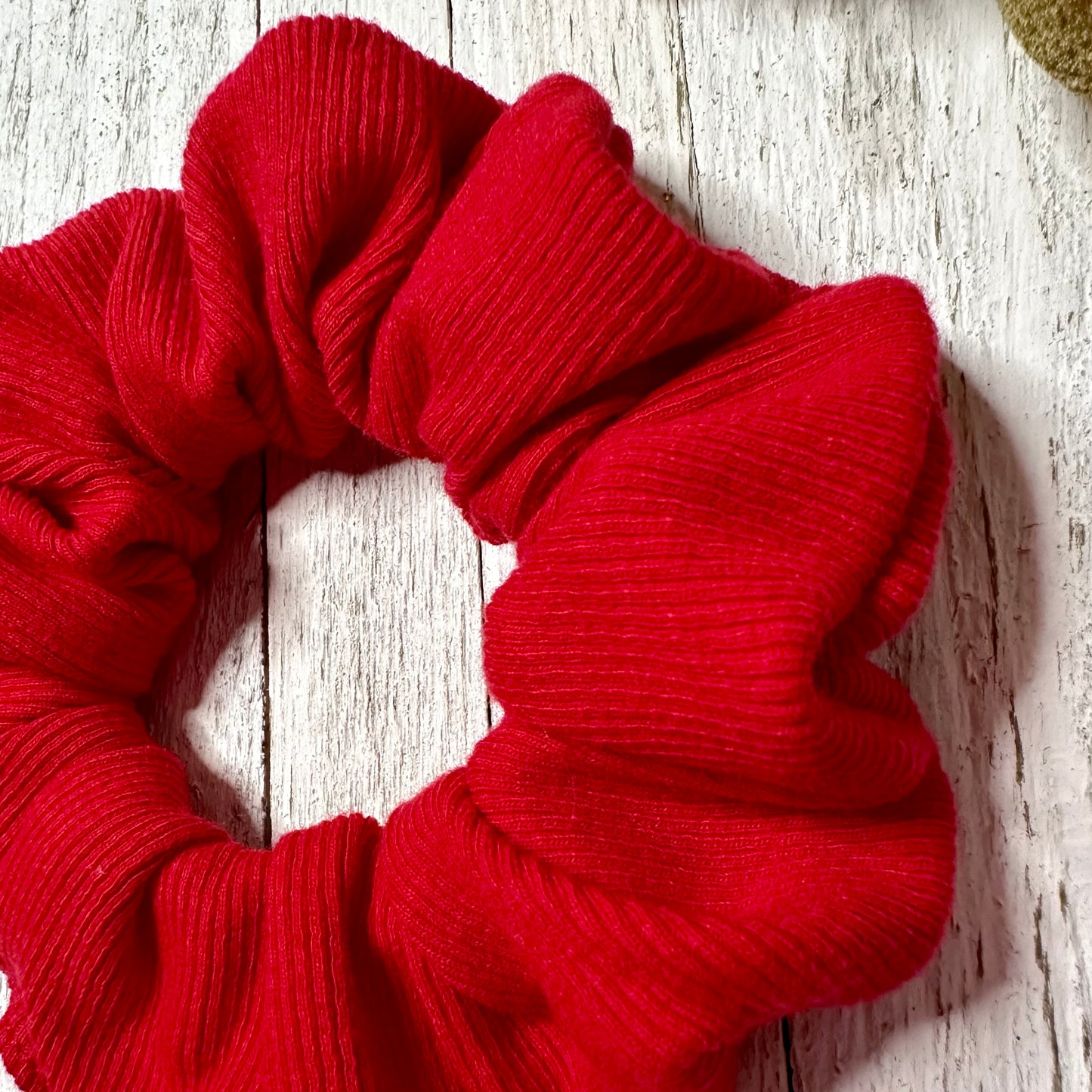 Red ribbed knit scrunchie