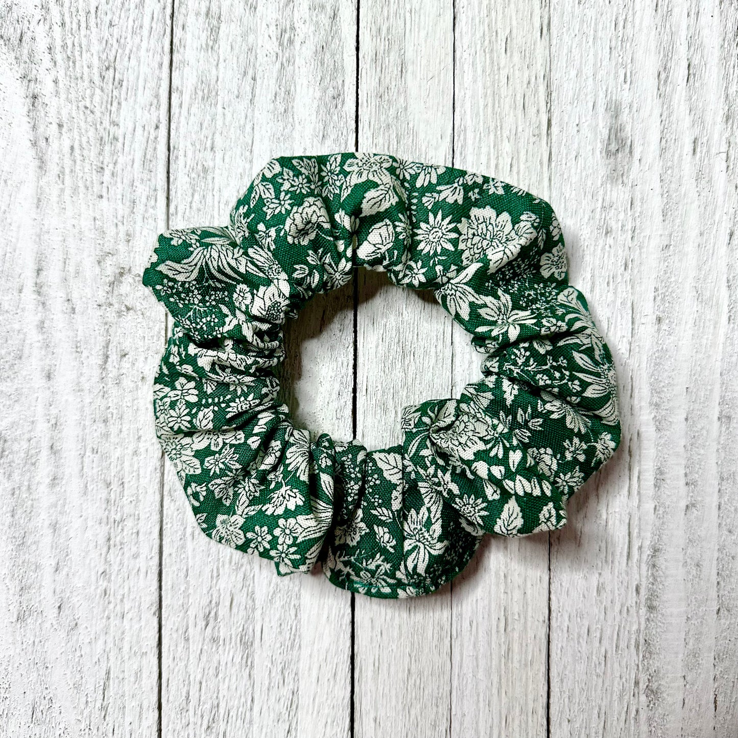 Green and white floral scrunchie