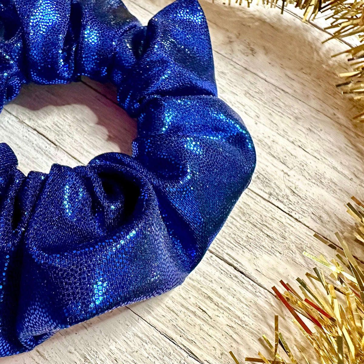 Chouchou à cheveux bleu indigo brillant à paillettes, en lycra