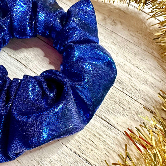 Chouchou à cheveux bleu indigo brillant à paillettes, en lycra