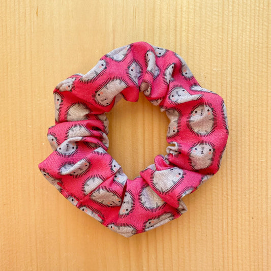 Pink scrunchie with hedgehogs